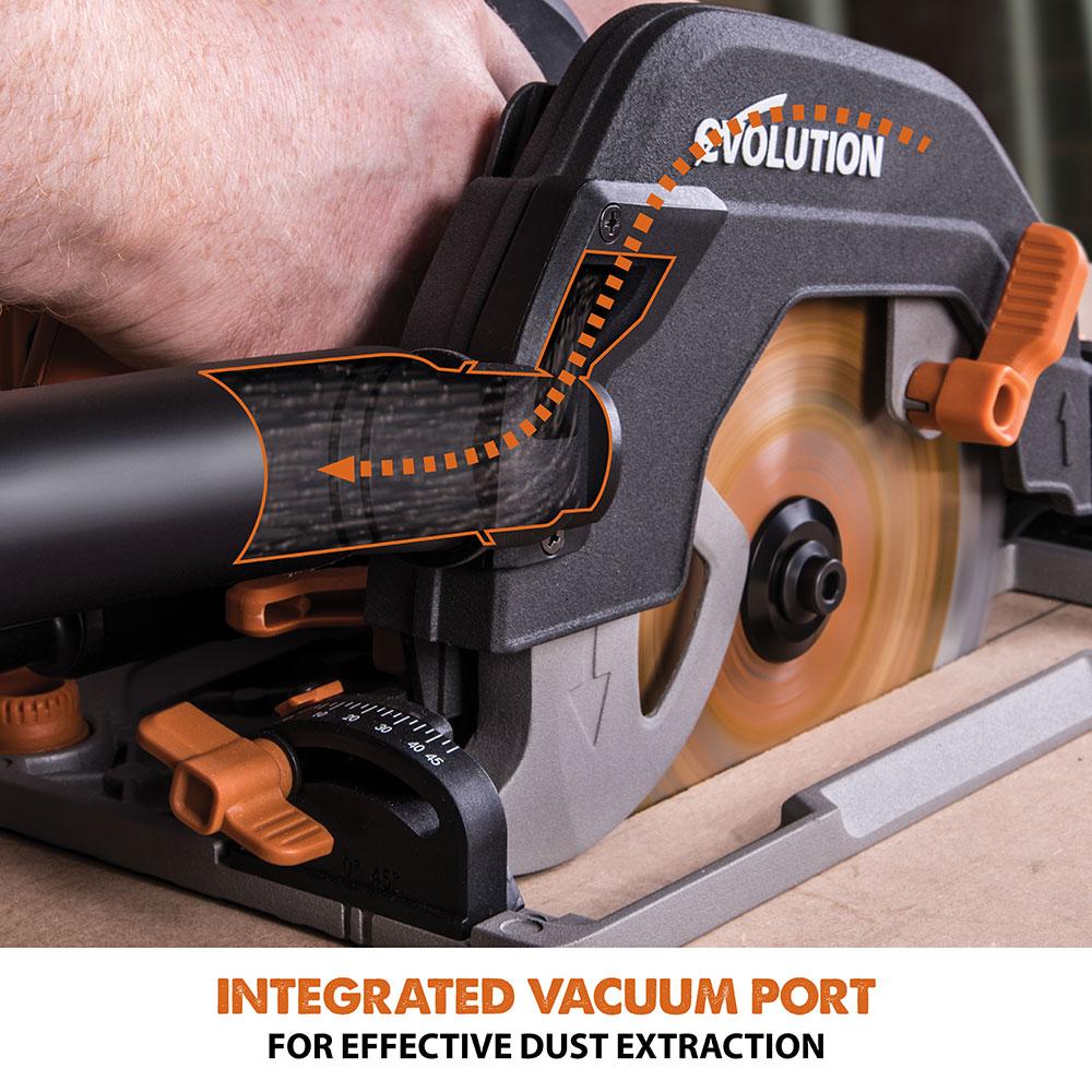 Evolution R185CCSX 185mm Circular Saw with 1020mm 3-piece Mini Track and TCT Multi-Material Cutting Blade - Image 13