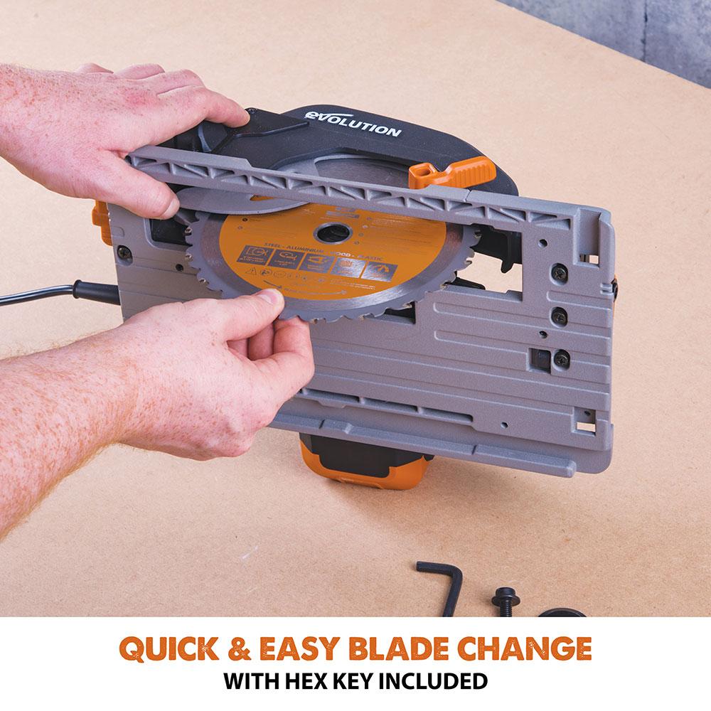 Evolution R185CCSX 185mm Circular Saw with 1020mm 3-piece Mini Track and TCT Multi-Material Cutting Blade - Image 15
