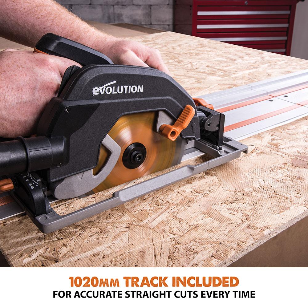Evolution R185CCSX 185mm Circular Saw with 1020mm 3-piece Mini Track and TCT Multi-Material Cutting Blade - Image 3