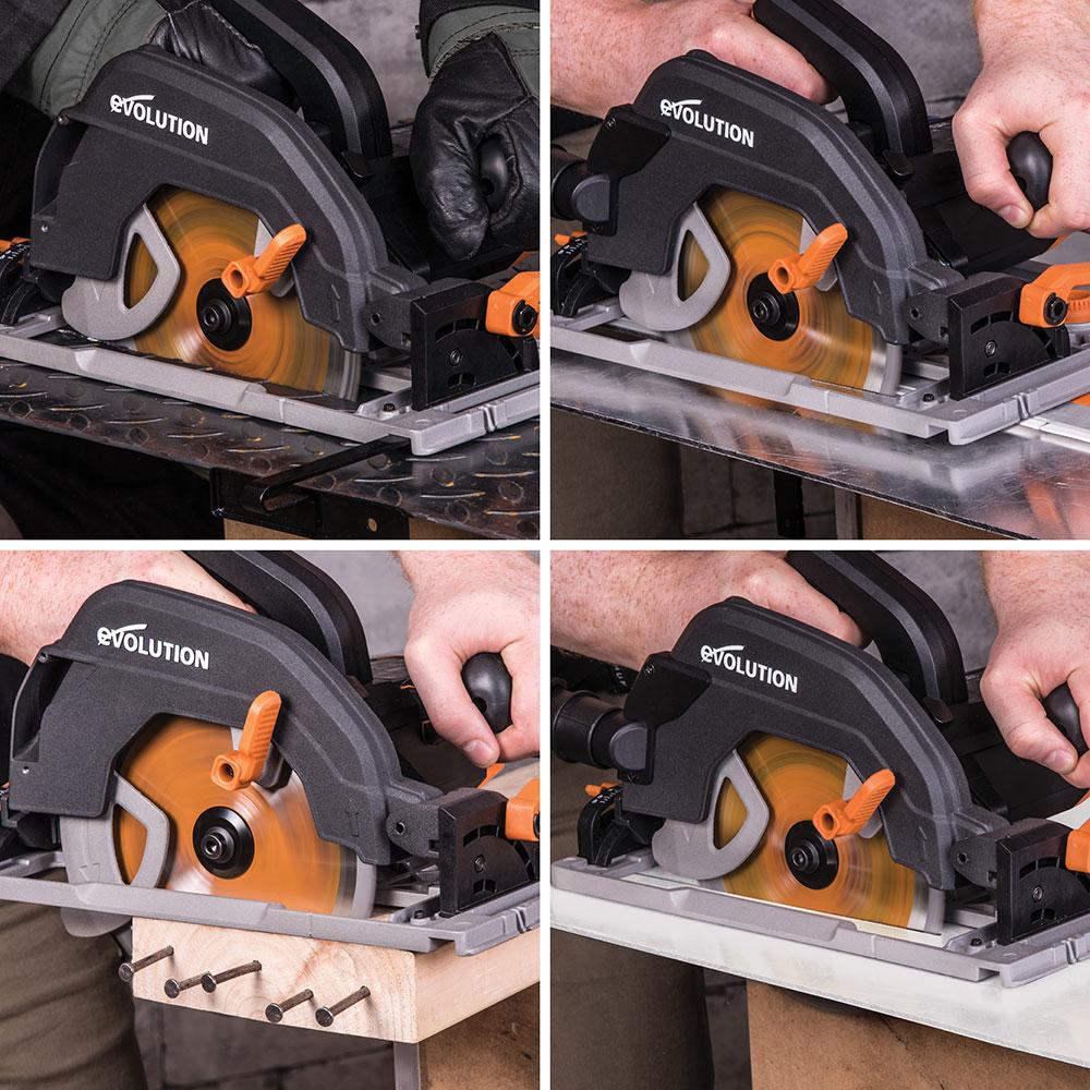 Evolution R185CCSX 185mm Circular Saw with 1020mm 3-piece Mini Track and TCT Multi-Material Cutting Blade - Image 4