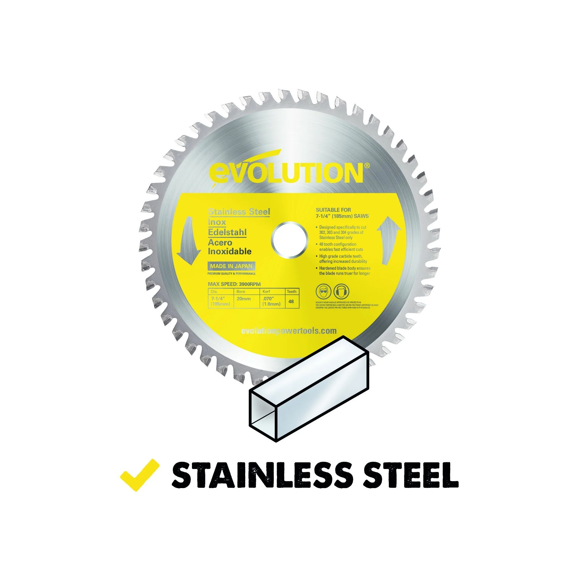 Evolution 185mm Stainless Steel Cutting 48T TCT Circular Saw Blade - Image 4