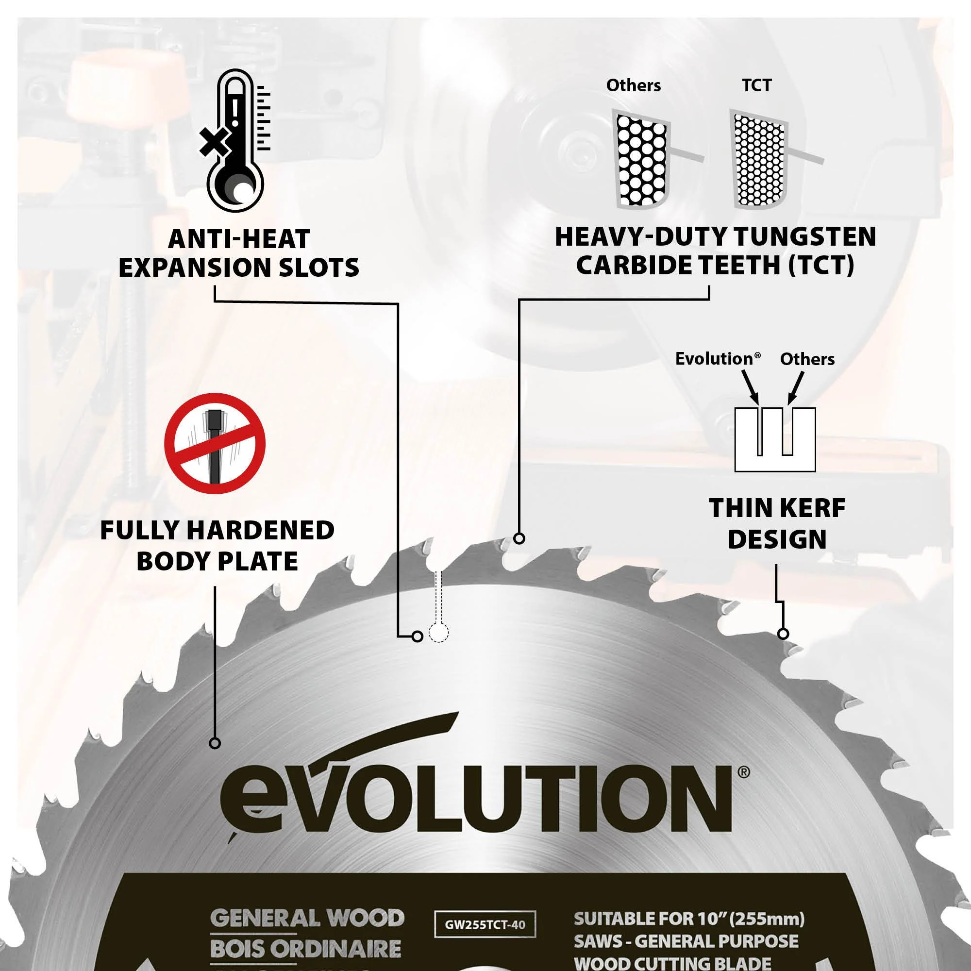 Evolution 255mm General Wood Blade 40T - Image 3