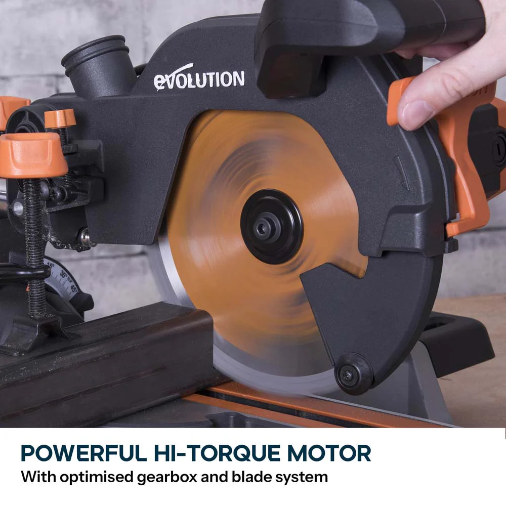 B-Stock Refurbished Evolution R210SMS+ 210mm Sliding Compound Mitre Saw With TCT Multi-Material Cutting Blade - Image 5