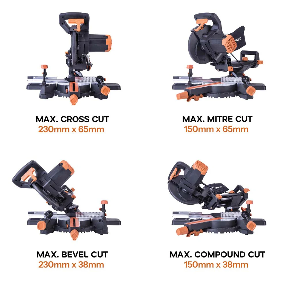 B-Stock Refurbished Evolution R210SMS+ 210mm Sliding Compound Mitre Saw With TCT Multi-Material Cutting Blade - Image 6