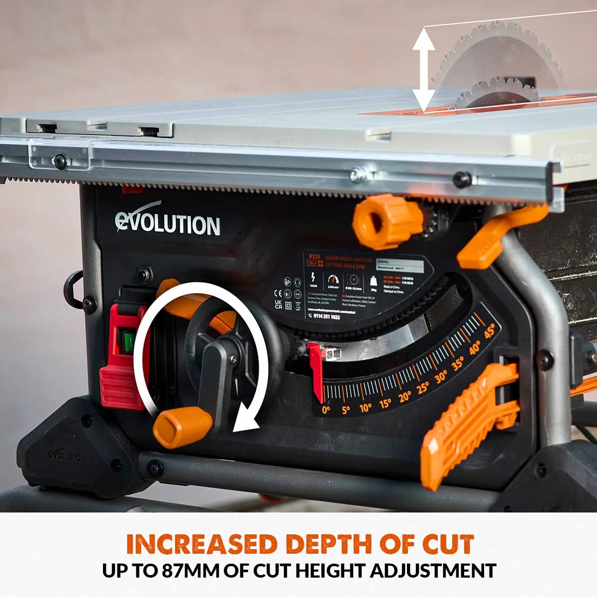 Evolution R255TBL+ 230v Portable Jobsite Table Saw with 255mmTCT Multi-material Blade - Image 17