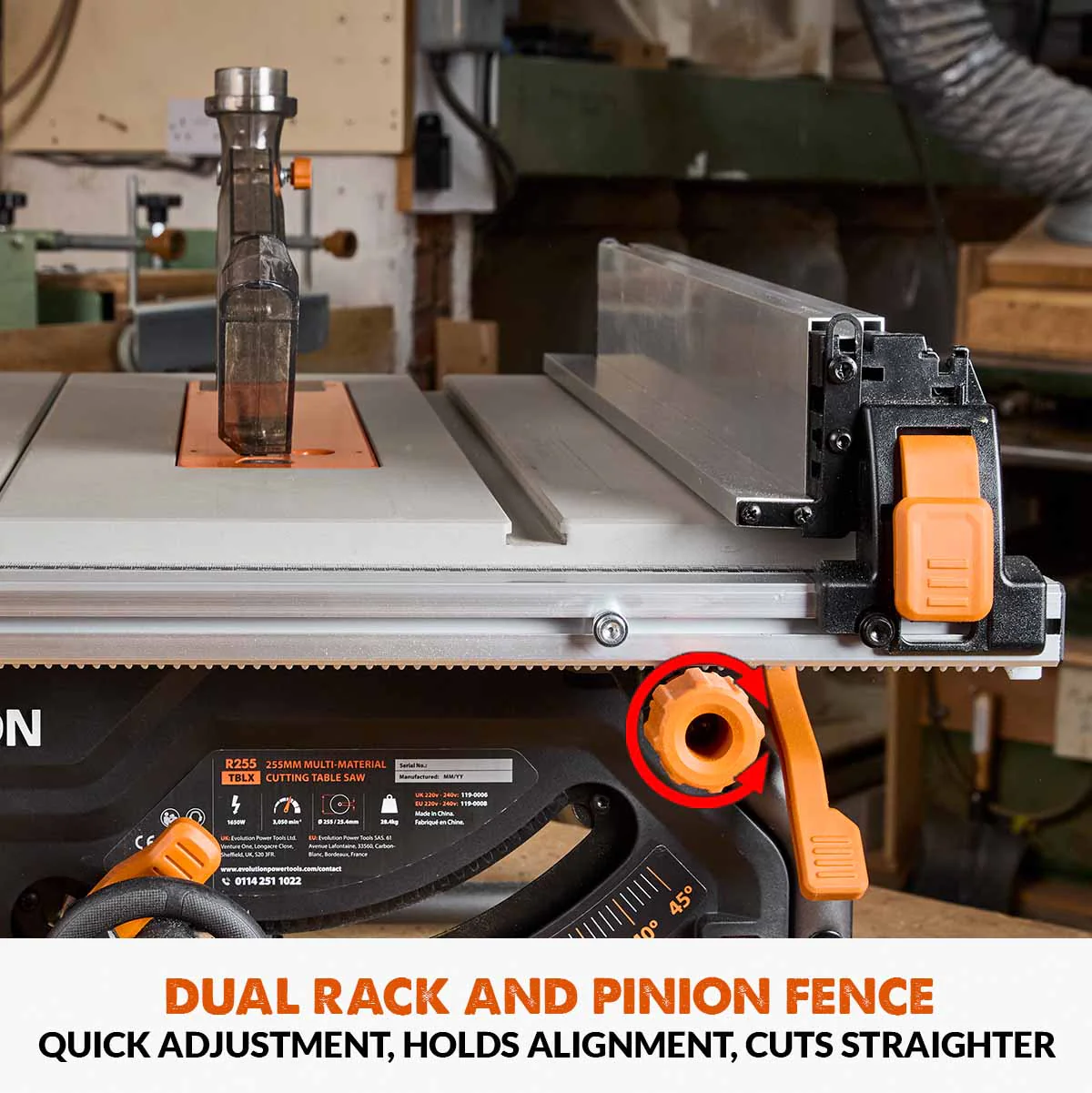 Evolution R255TBL+ 230v Portable Jobsite Table Saw with 255mmTCT Multi-material Blade - Image 4
