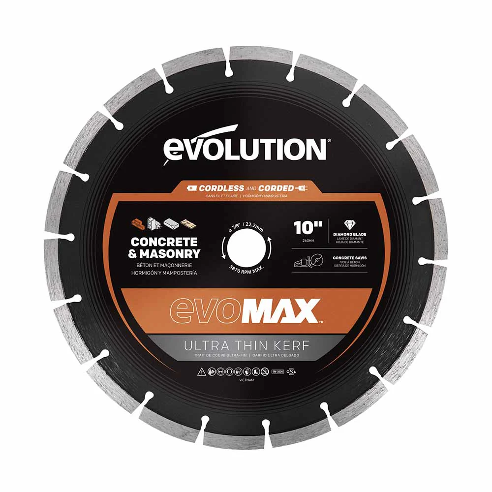Evolution EVOMAX 260mm Ultra Think Kerf, Premium Diamond Disc Cutter Blade, 22.2mm Bore