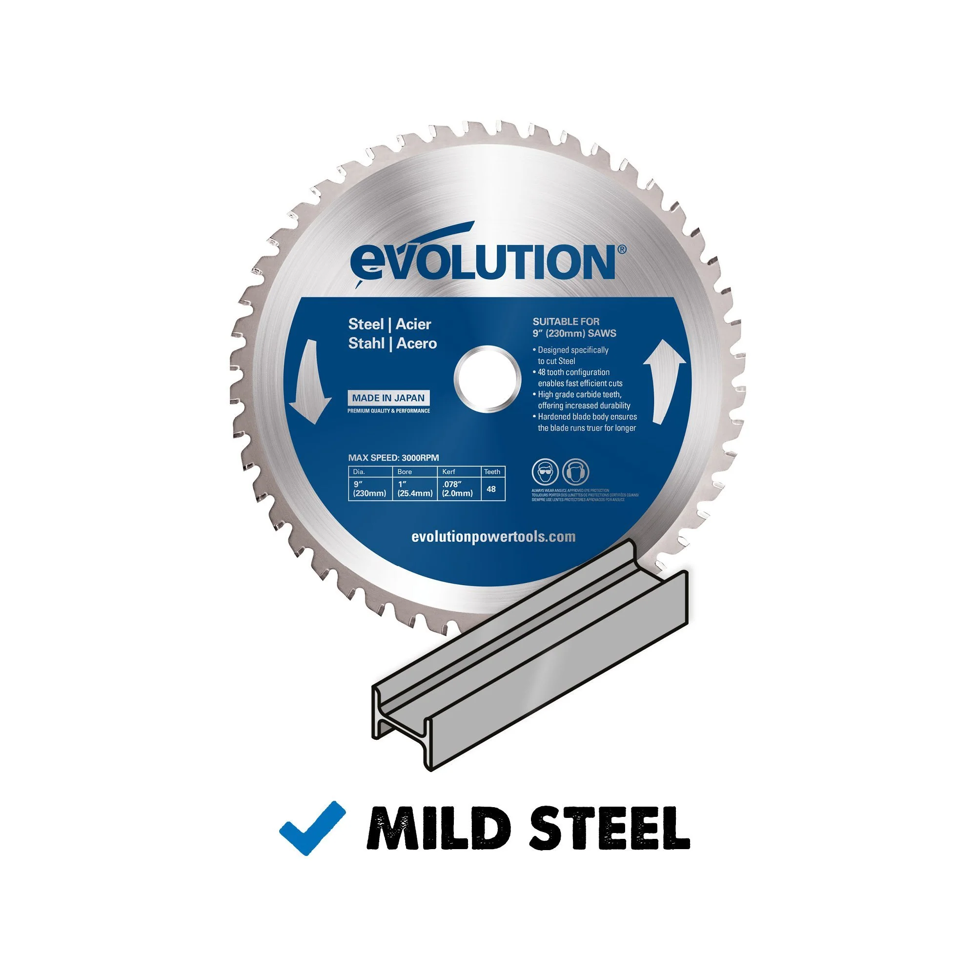 Evolution 230mm Mild Steel Cutting 48T TCT Circular Saw Blade - Image 5