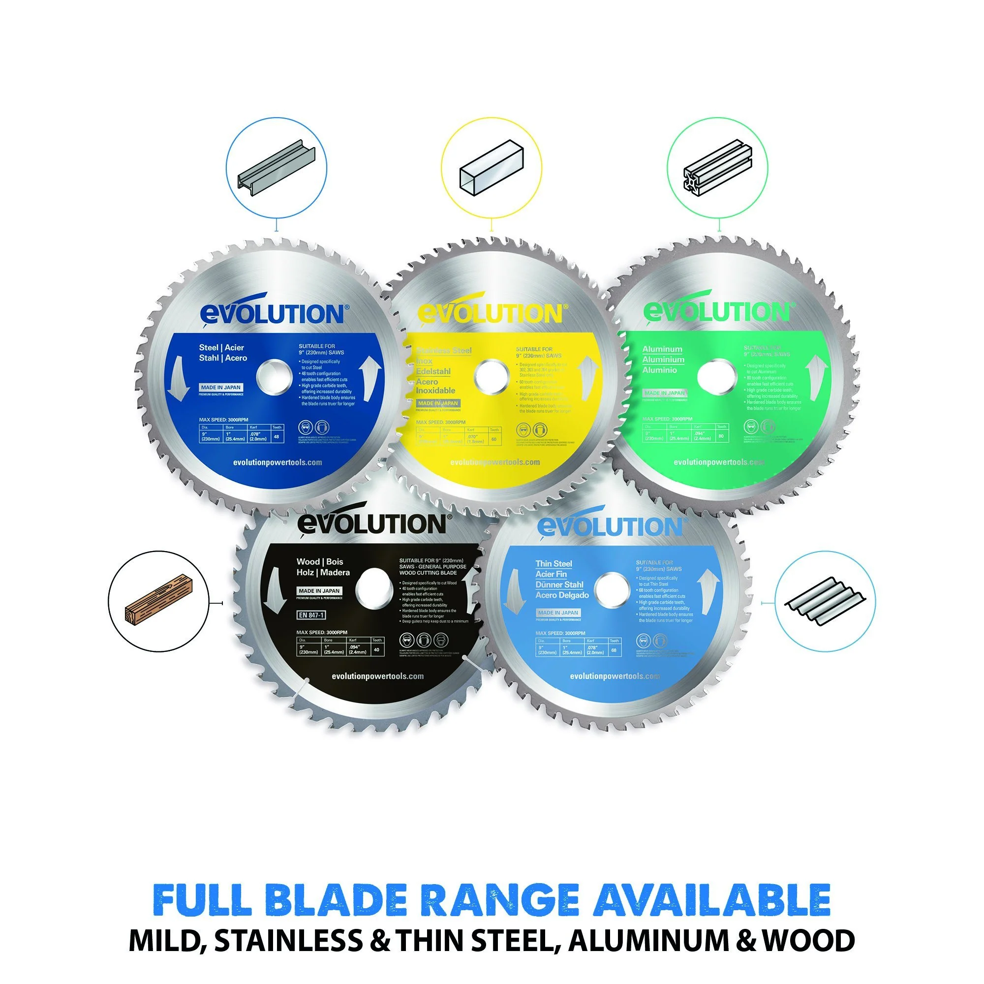 Evolution 230mm Mild Steel Cutting 48T TCT Circular Saw Blade - Image 8