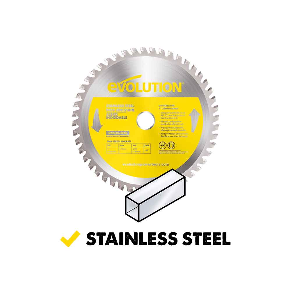 Evolution 180mm Stainless Steel Cutting 48T TCT Circular Saw Blade - Image 4
