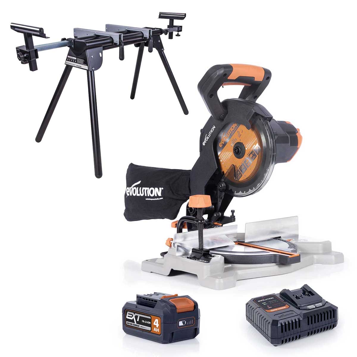 Evolution Cordless R185CMS-Li 185mm Compound Mitre Saw & Stand Bundle