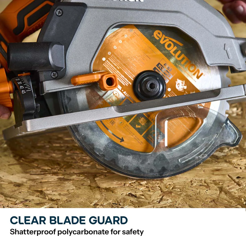 Evolution Cordless R185CCSX-Li 185mm Track Compatible Circular Saw Brushless 18v Li-Ion EXT Inc Multi-Material Blade - Image 10
