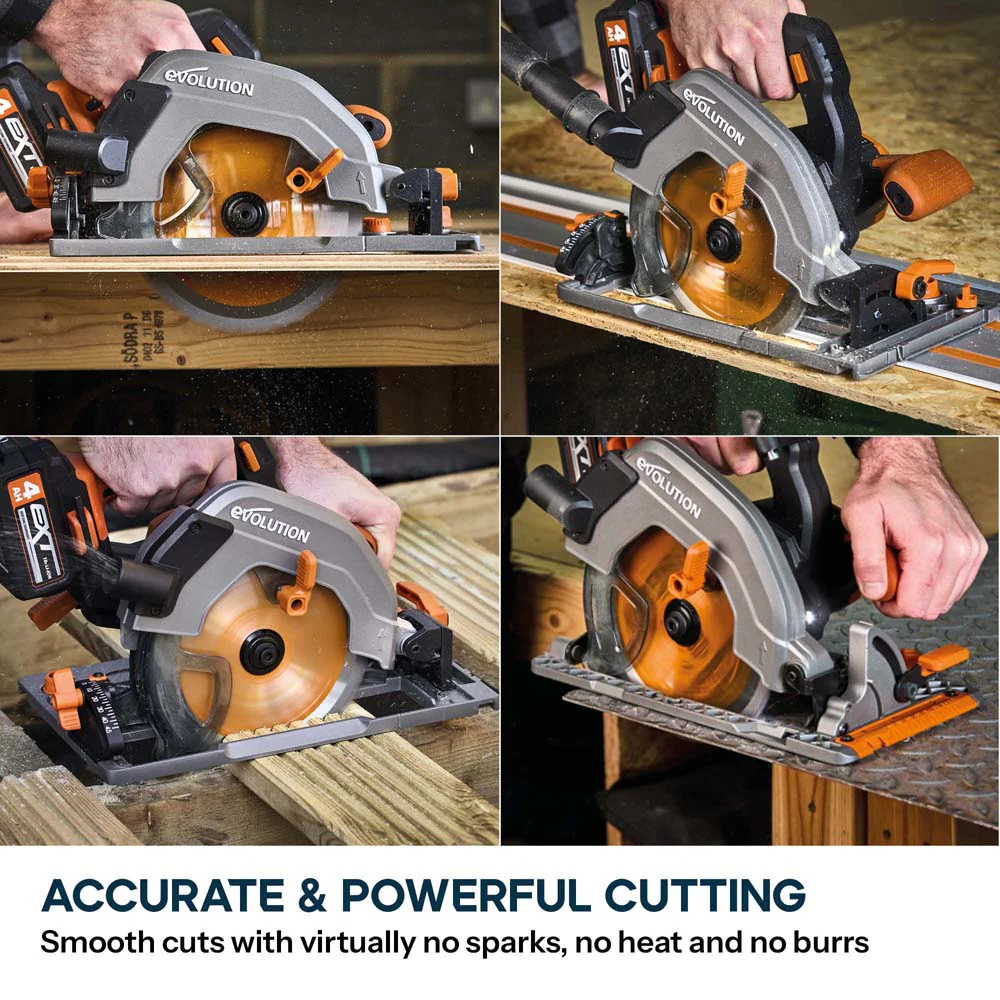 Evolution Cordless R185CCSX-Li 185mm Track Compatible Circular Saw Brushless 18v Li-Ion EXT Inc Multi-Material Blade - Image 3
