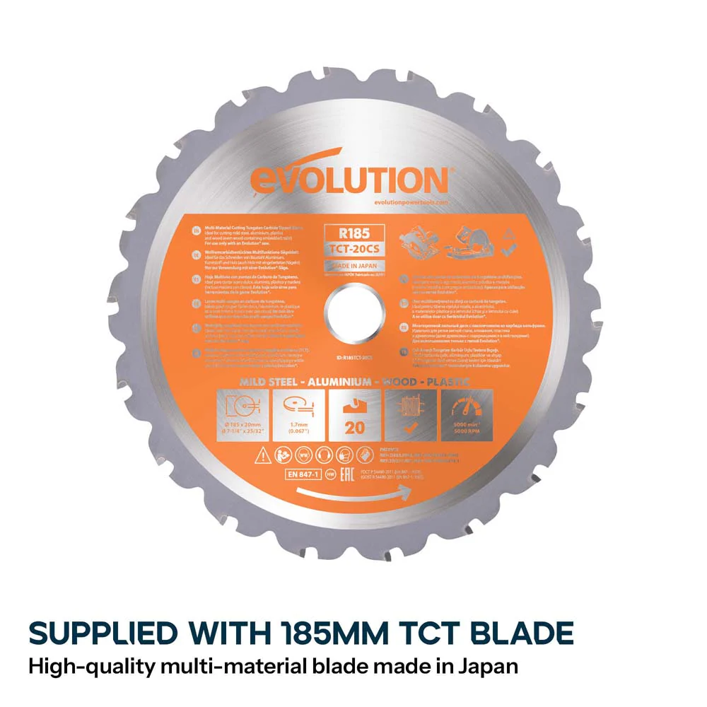 Evolution Cordless R185CCSX-Li 185mm Track Compatible Circular Saw Brushless 18v Li-Ion EXT Inc Multi-Material Blade - Image 4