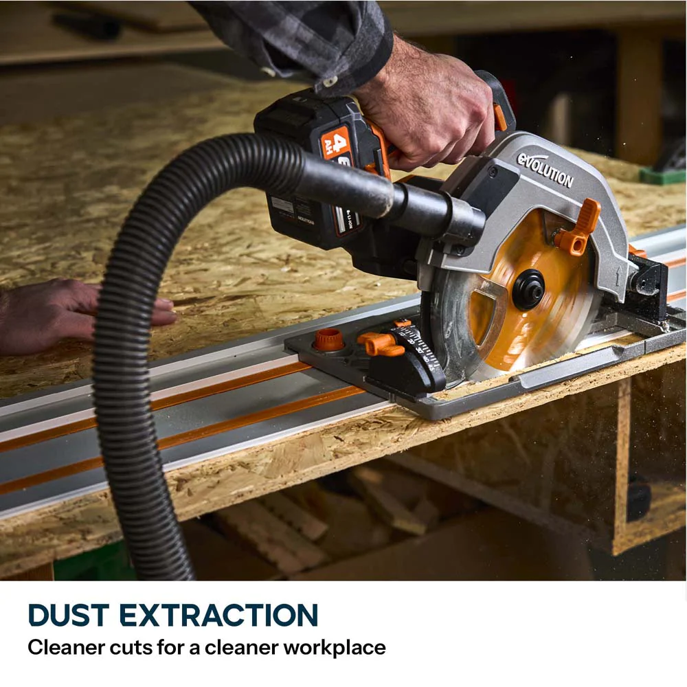 Evolution Cordless R185CCSX-Li 185mm Track Compatible Circular Saw Brushless 18v Li-Ion EXT Inc Multi-Material Blade - Image 8