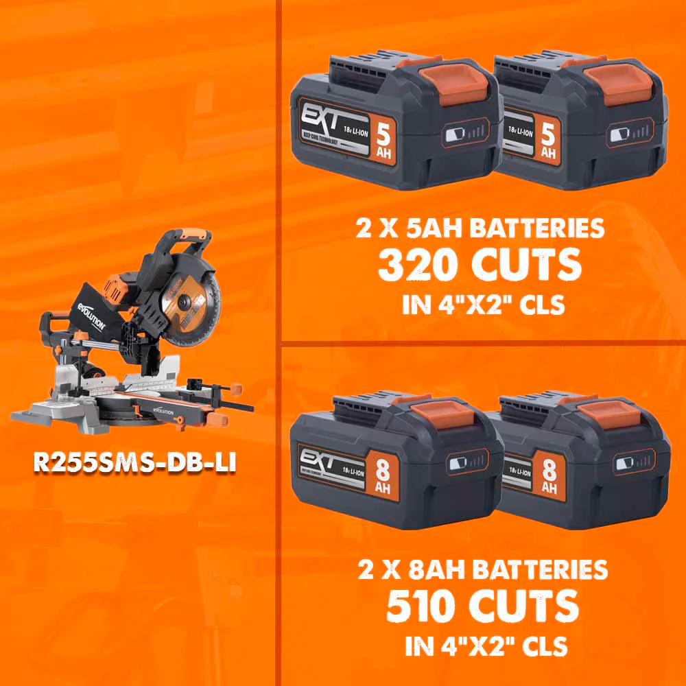 Evolution Cordless R255SMS-DB-Li Double Bevel Mitre Saw & Universal Stand Bundle - Image 4