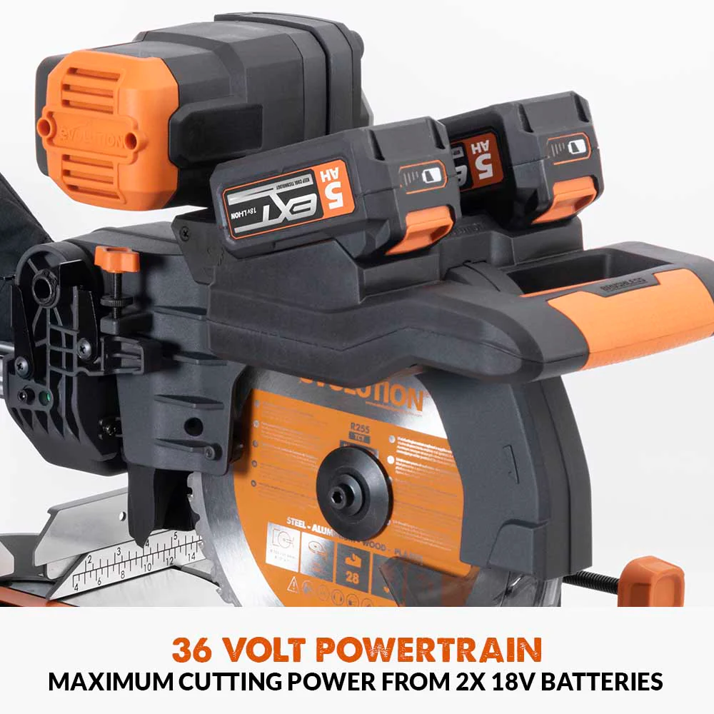 Evolution Cordless R255SMS-DB-Li Double Bevel Mitre Saw & Universal Stand Bundle - Image 9