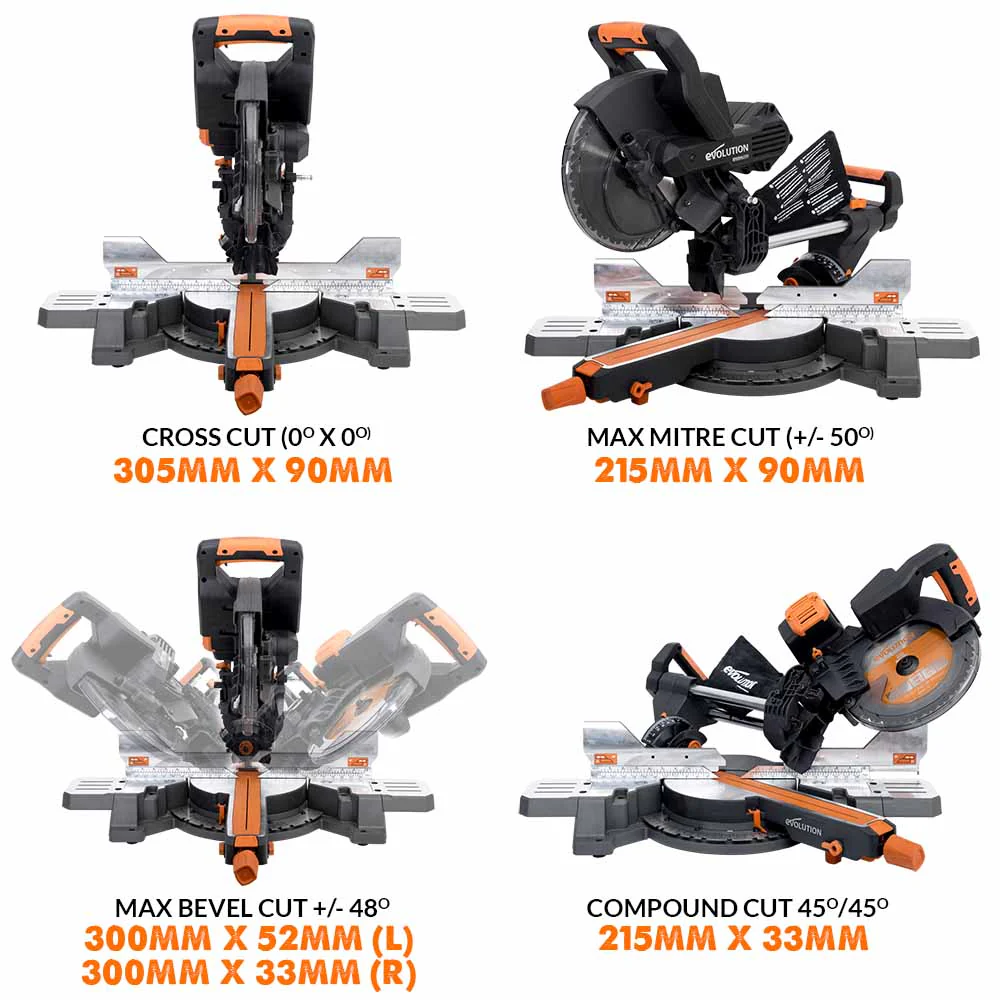 Evolution Cordless R255SMS-DB-Li  Double Bevel Mitre Saw & XL Stand - Image 5