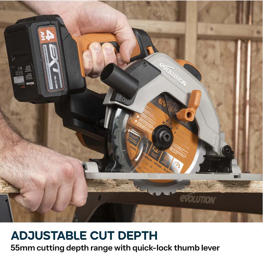 Evolution Cordless R165CCS-Li 165mm Circular Saw 18v Li-Ion EXT Inc Multi-Material Blade - Image 5