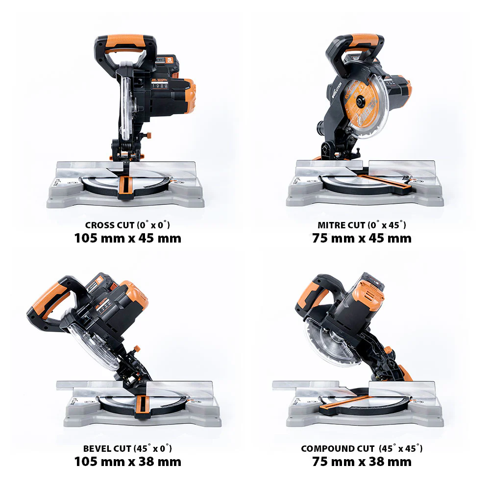 Evolution Cordless R185CMS-Li 185mm Compound Mitre Saw 18v Li-Ion EXT Inc Multi-Material Blade - Image 12