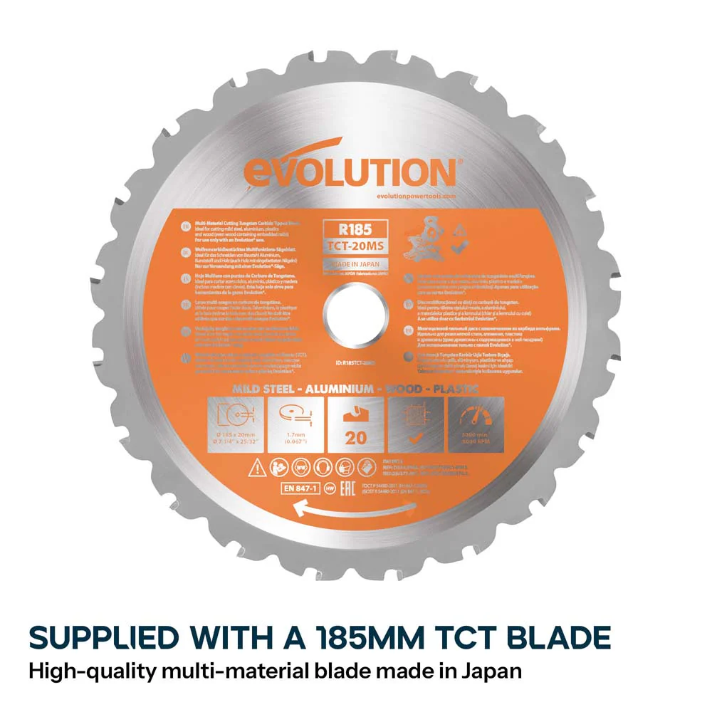 Evolution Cordless R185CMS-Li 185mm Compound Mitre Saw 18v Li-Ion EXT Inc Multi-Material Blade - Image 5
