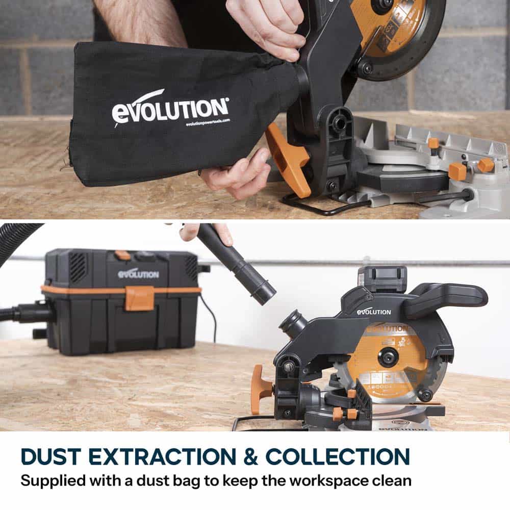 Evolution Cordless R185CMS-Li 185mm Compound Mitre Saw 18v Li-Ion EXT Inc Multi-Material Blade - Image 9