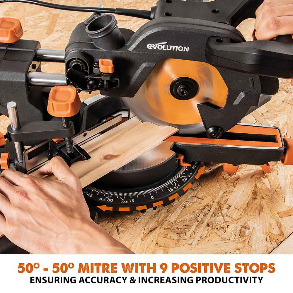 Evolution R185SMS+ 185mm Sliding Mitre Saw & XL Rolling Stand Bundle - Image 10