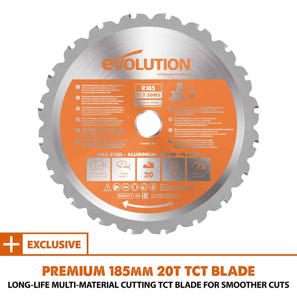 Evolution R185SMS+ 185mm Sliding Mitre Saw & XL Rolling Stand Bundle - Image 13