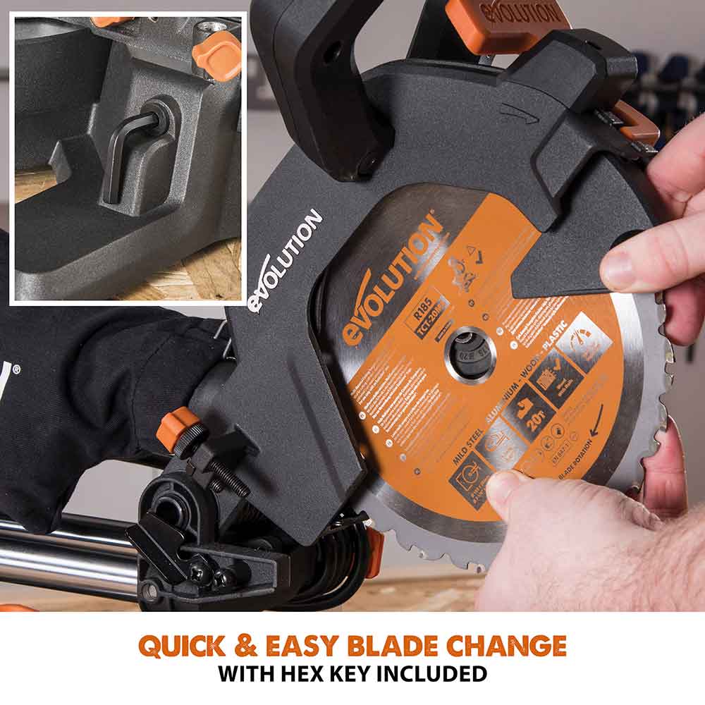 Evolution R185SMS+ 185mm Sliding Mitre Saw & XL Rolling Stand Bundle - Image 22