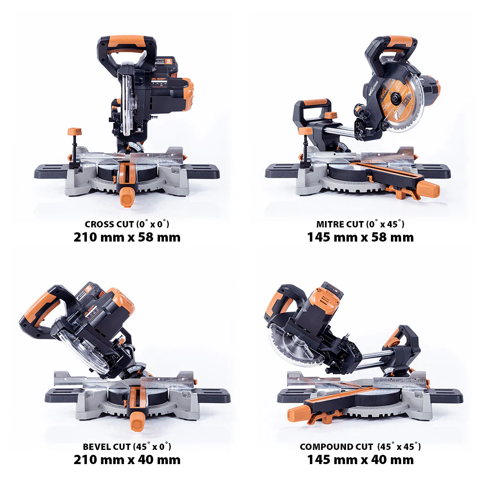 Evolution Cordless R185SMS-Li 185mm Sliding Mitre Saw 18v Li-Ion EXT Inc Multi-Material Blade - Image 14