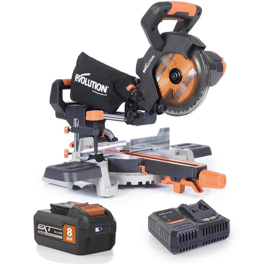 Evolution Cordless R185SMS-Li 185mm Sliding Mitre Saw 18v Li-Ion EXT Inc Multi-Material Blade - Image 16