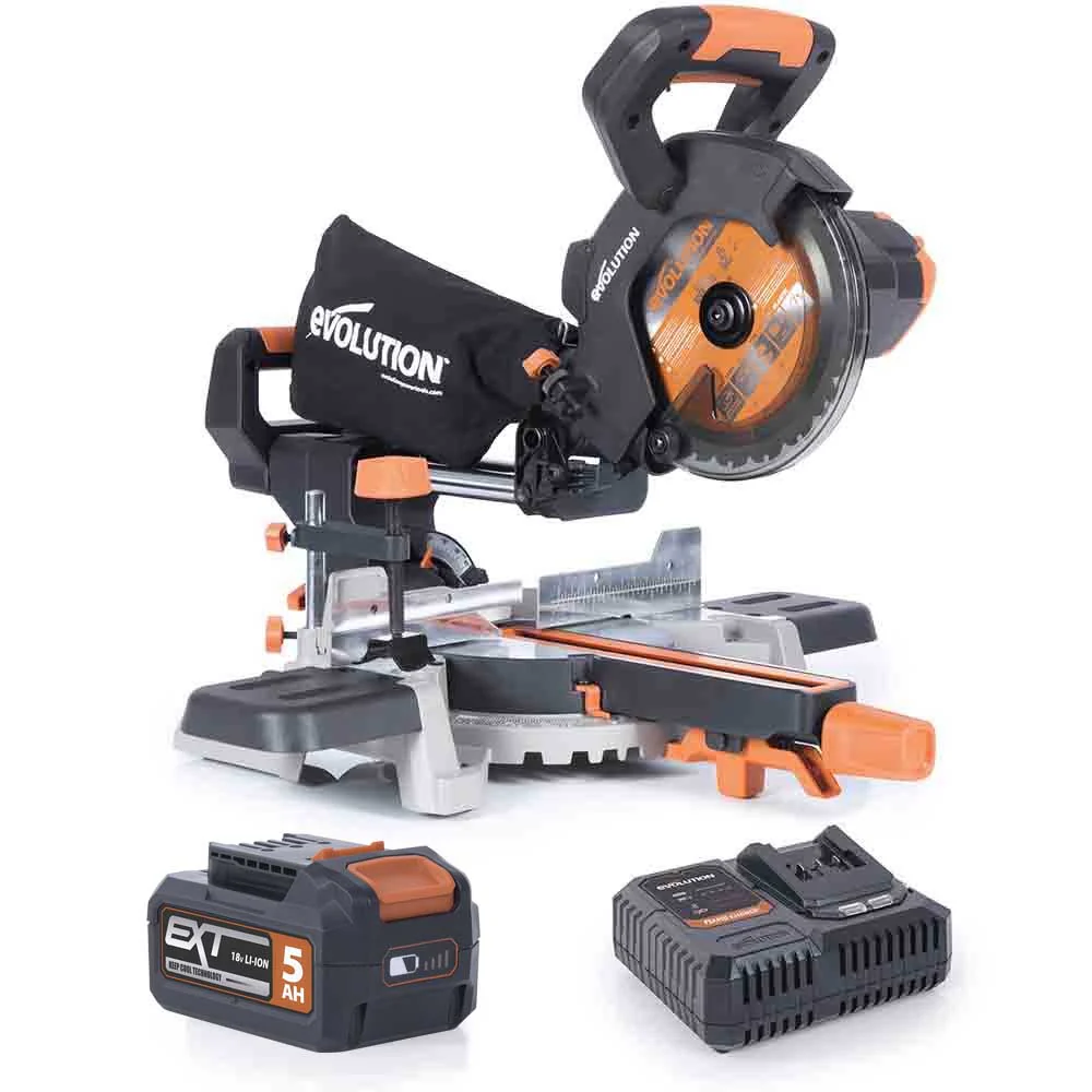 Evolution Cordless R185SMS-Li 185mm Sliding Mitre Saw 18v Li-Ion EXT Inc Multi-Material Blade - Image 17