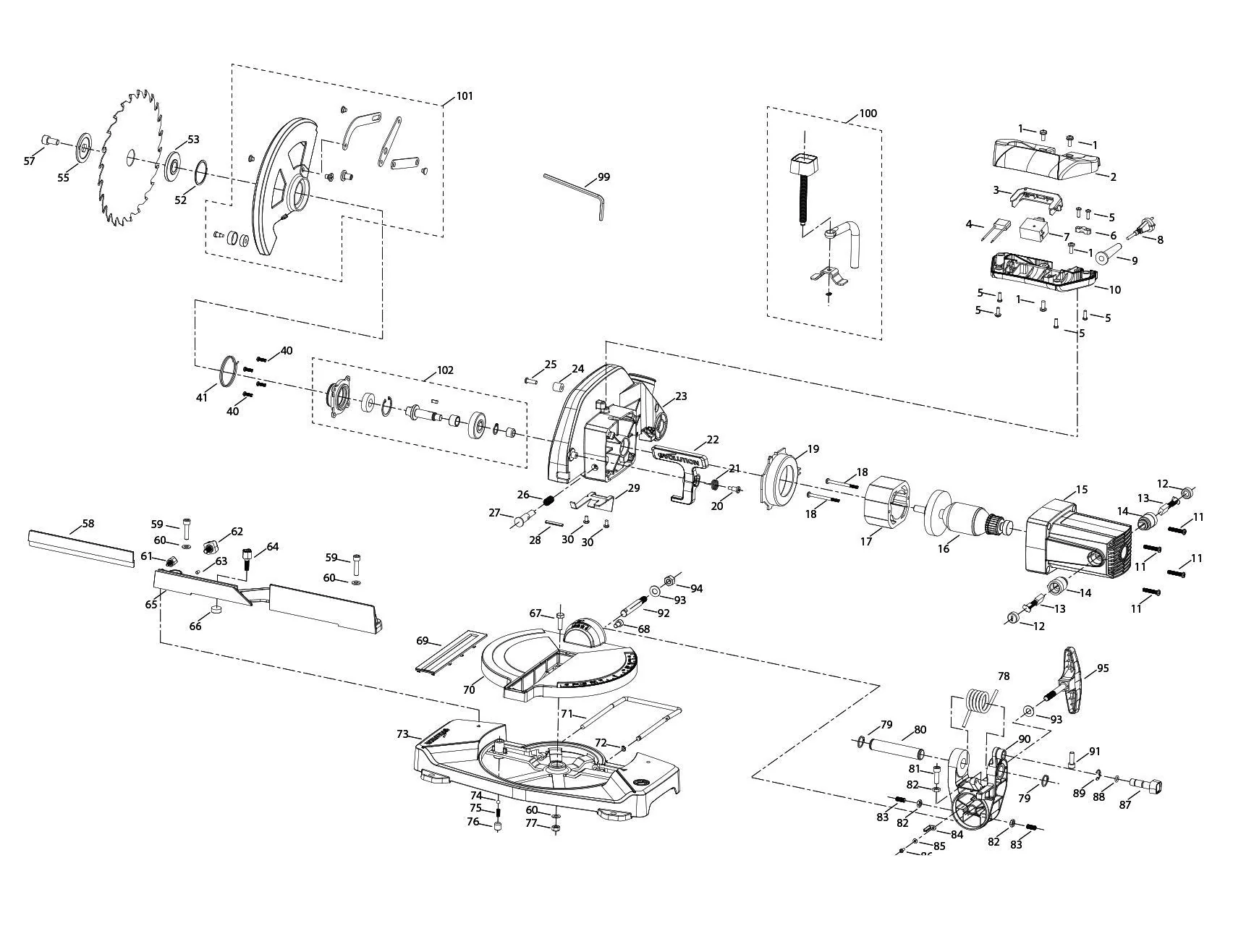 Evolution R210CMS Mitre Saw Spare Parts (April 2024 Onwards) - Image 2