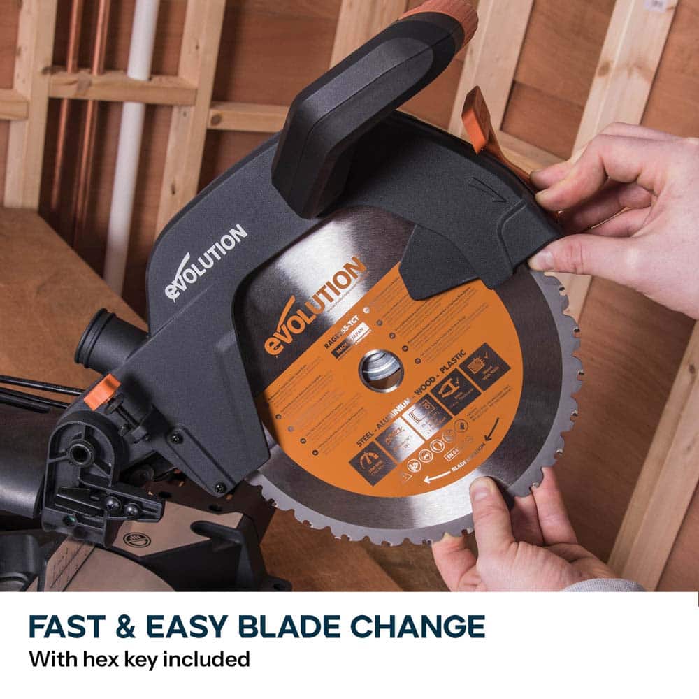 Evolution R255SMS+ 255mm Sliding Compound Mitre Saw & Evolution XL Rolling Mitre Saw Stand Bundle - Image 16