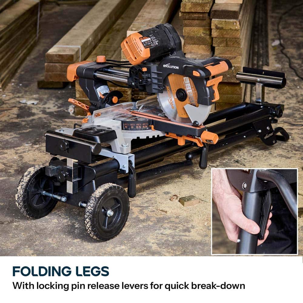 Evolution R255SMS+ 255mm Sliding Compound Mitre Saw & Evolution XL Rolling Mitre Saw Stand Bundle - Image 28