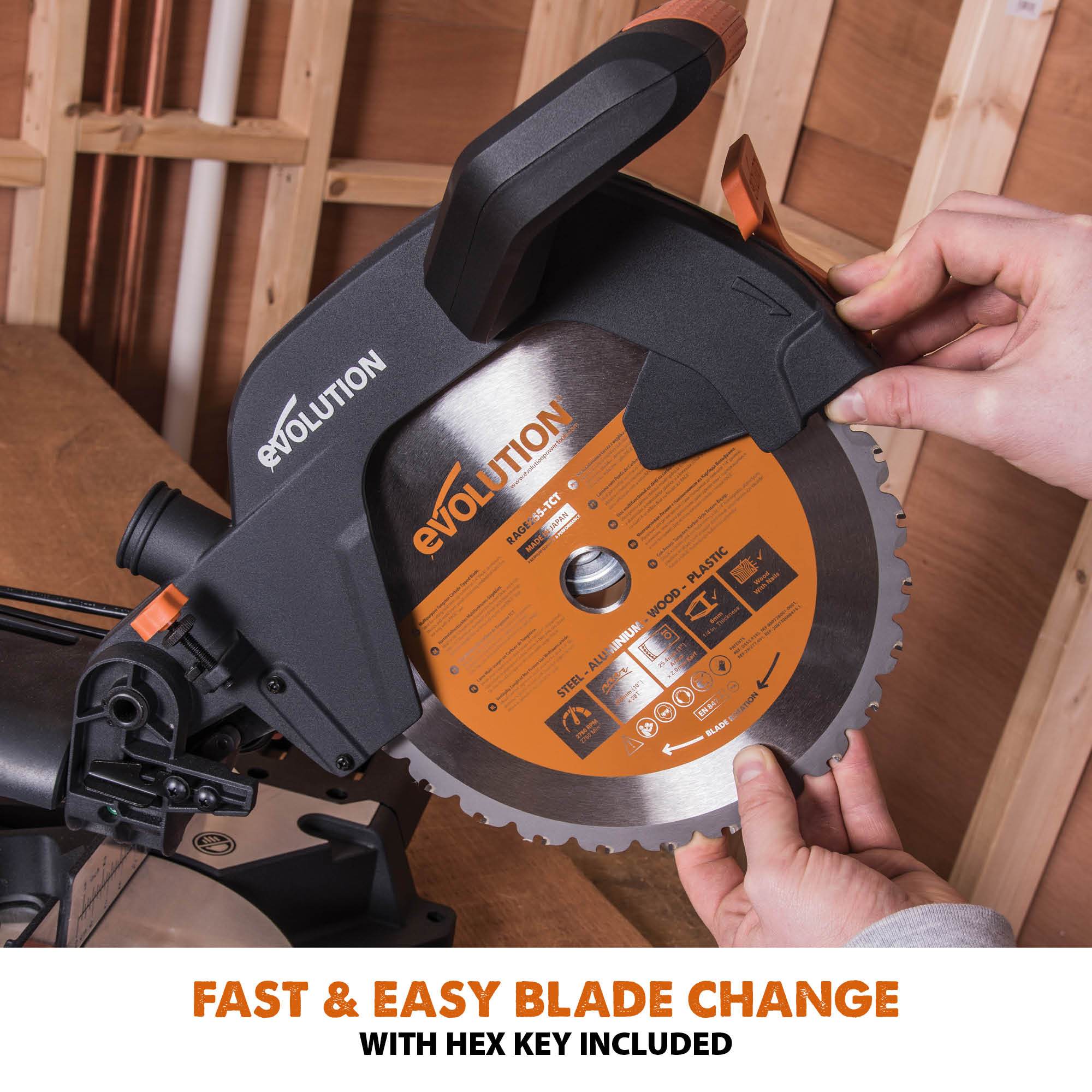 Evolution R255SMS+ 255mm Sliding Compound Mitre Saw & Stand Bundle - Image 17