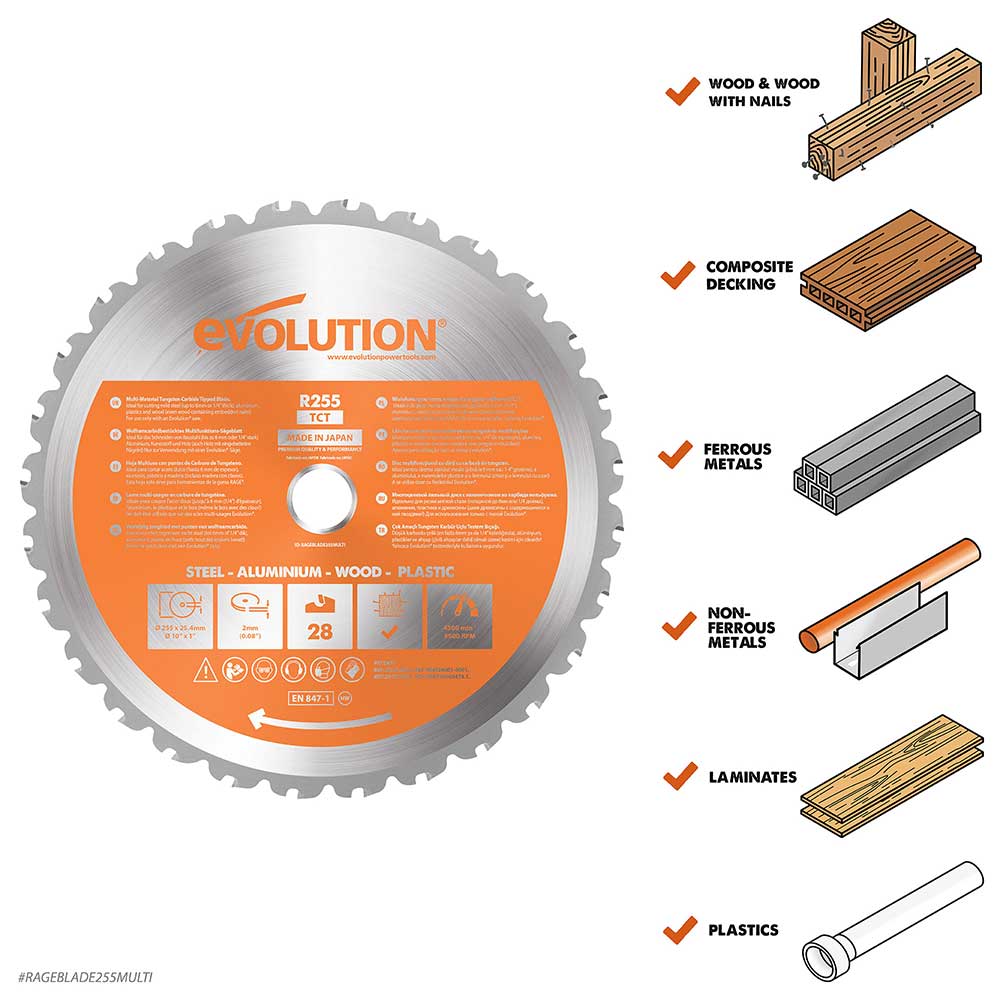 Evolution R255SMS+ 255mm Sliding Compound Mitre Saw & Stand Bundle - Image 3