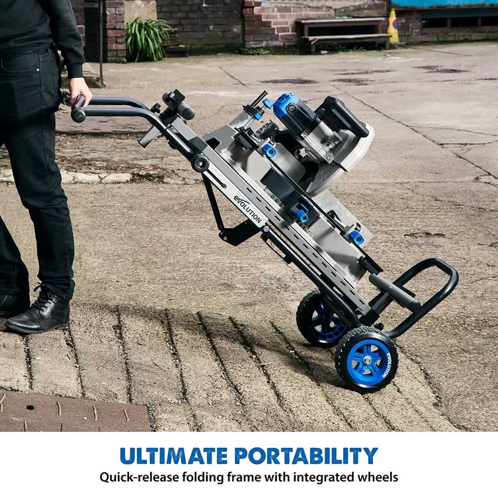 Evolution S355MCS Mitre Chop Saw Wheeled Stand With Powerlift Assist. - Image 6