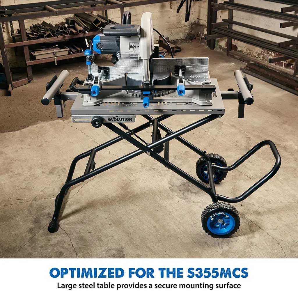 Evolution S355MCS Mitre Chop Saw Wheeled Stand With Powerlift Assist. - Image 7
