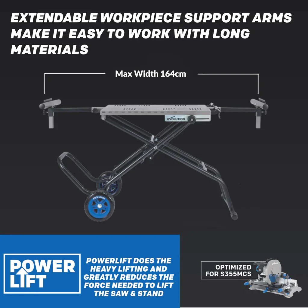 Evolution S355MCS Mitre Chop Saw Wheeled Stand With Powerlift Assist. - Image 3