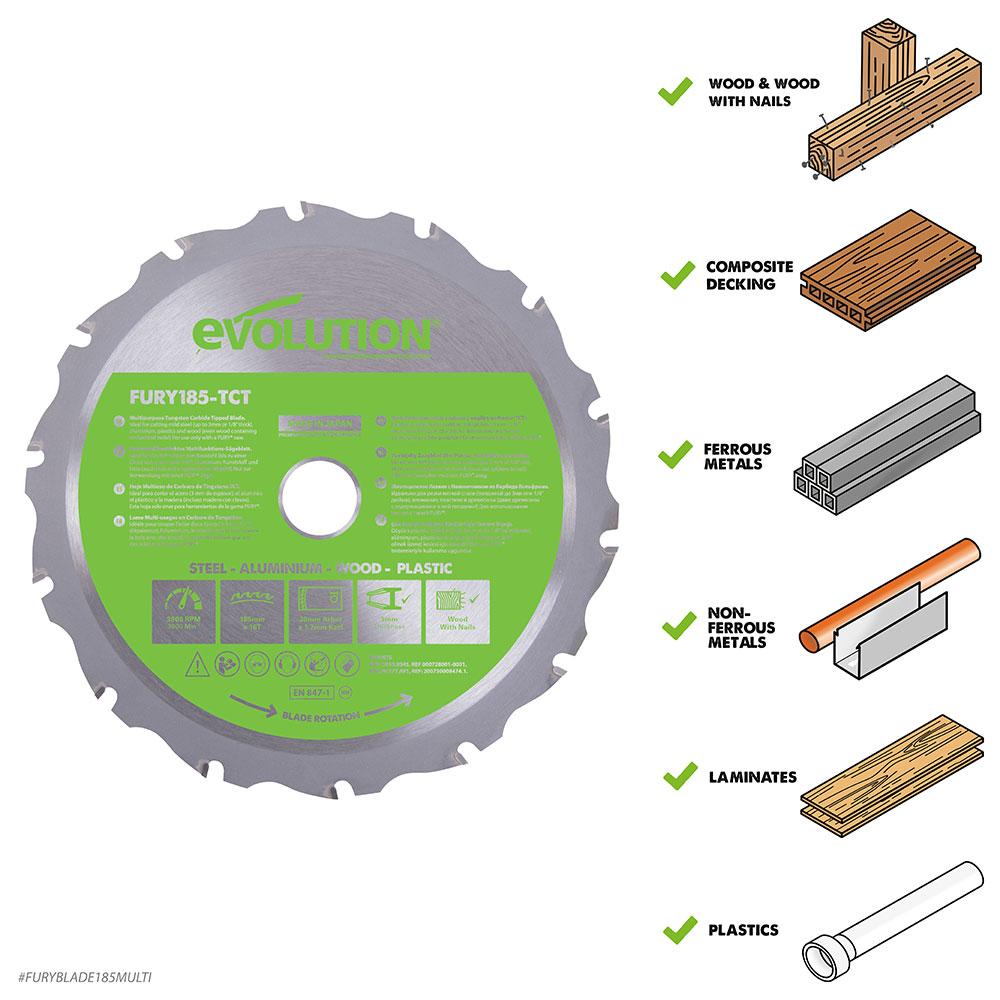 Evolution 185mm Multi-Material Cutting 16T Circular Saw Blade - Image 2
