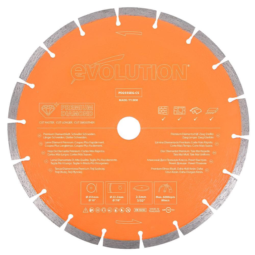 Evolution 255mm Premium Diamond Disc Cutter Blade, 22.2mm Bore