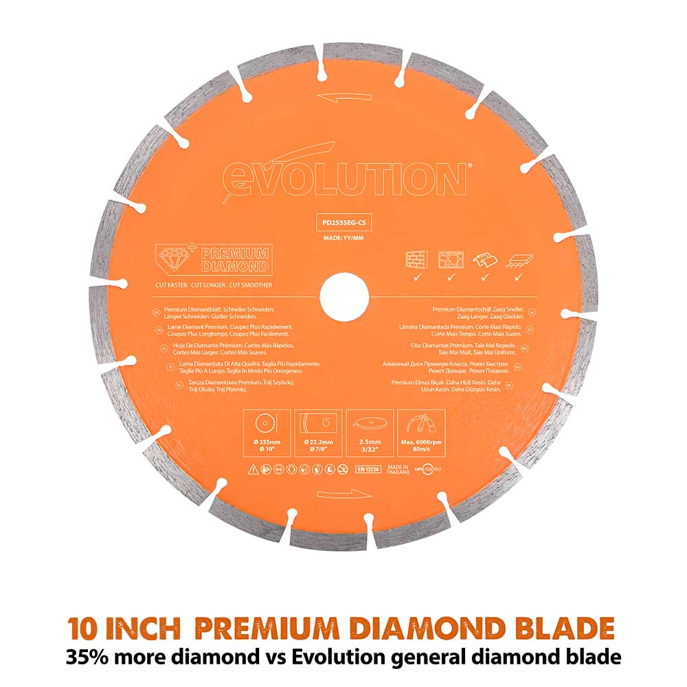 Evolution 255mm Premium Diamond Disc Cutter Blade, 22.2mm Bore - Image 5