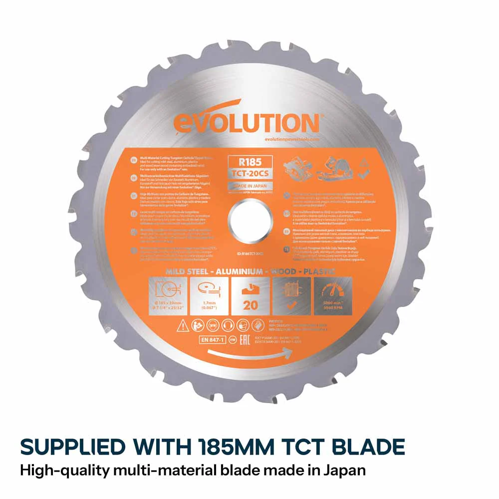 Evolution R185CCS 185mm Circular Saw with TCT Multi-Material Cutting Blade - Image 4