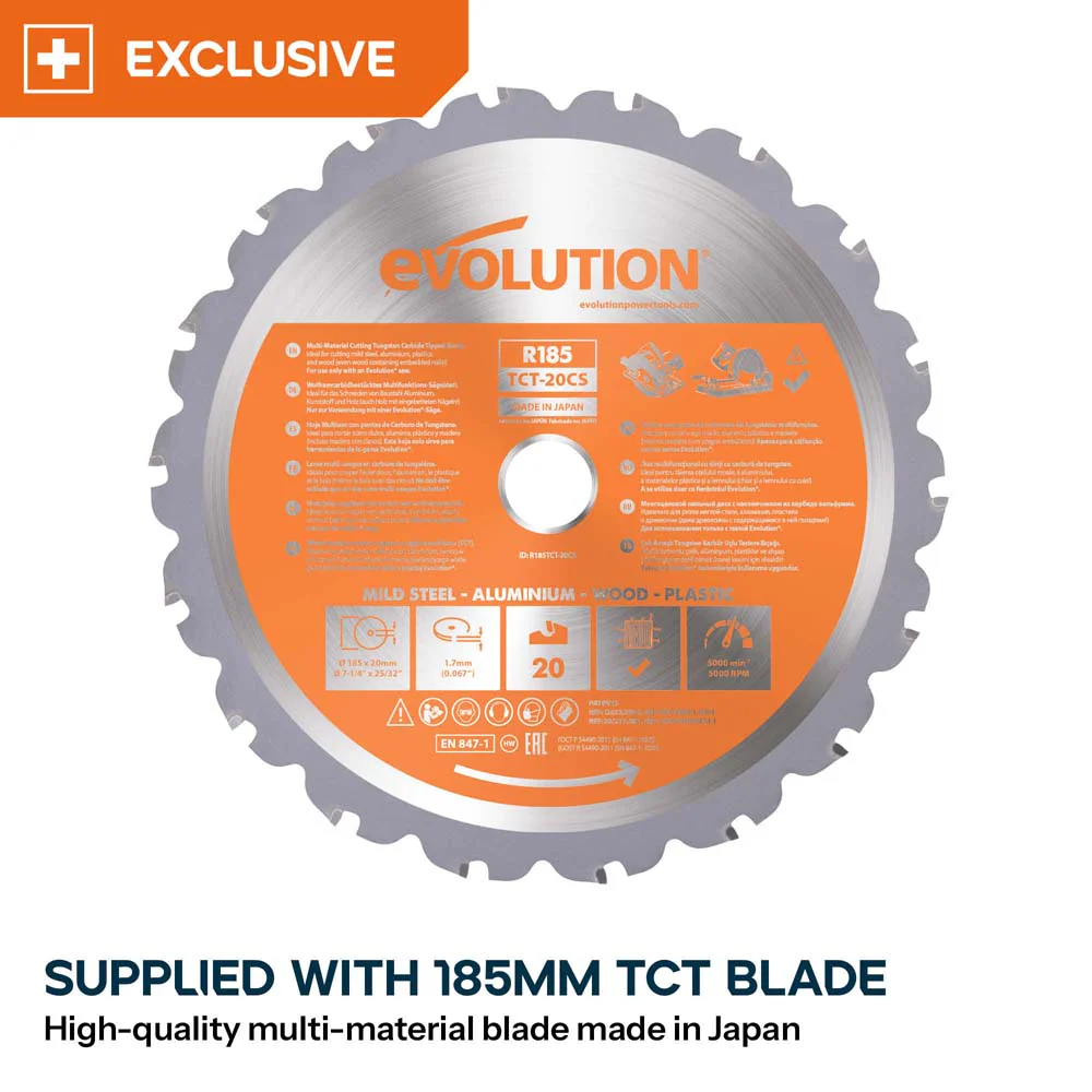 Evolution R185CCSX+ 185mm Circular Saw with TCT Multi-Material Cutting Blade - Image 5