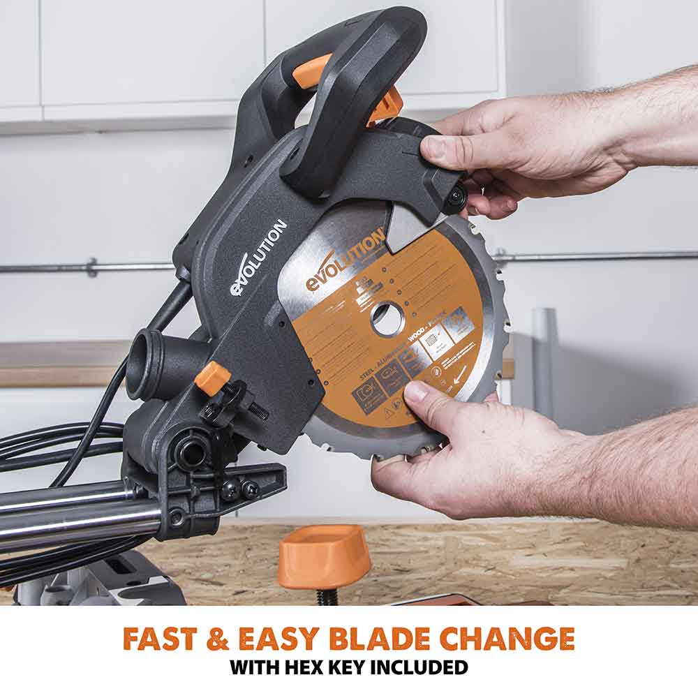 Evolution R185SMS 185mm Sliding Mitre Saw With TCT Multi-Material Cutting Blade - Image 15