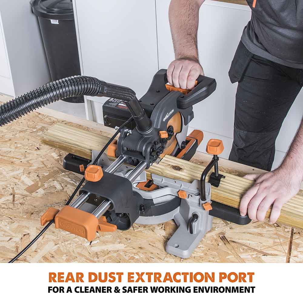 Evolution R185SMS 185mm Sliding Mitre Saw With TCT Multi-Material Cutting Blade - Image 16
