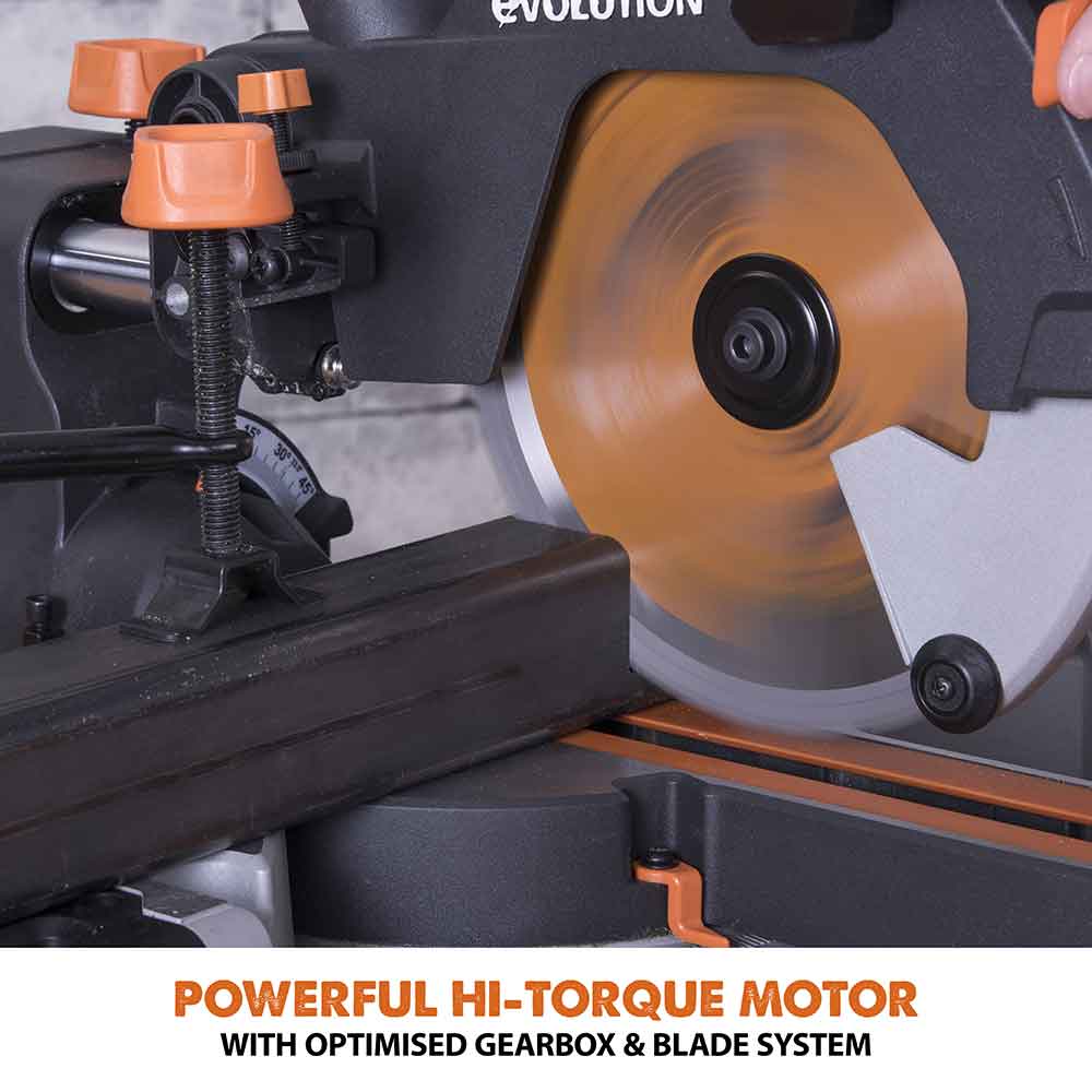 Evolution R185SMS 185mm Sliding Mitre Saw With TCT Multi-Material Cutting Blade - Image 7