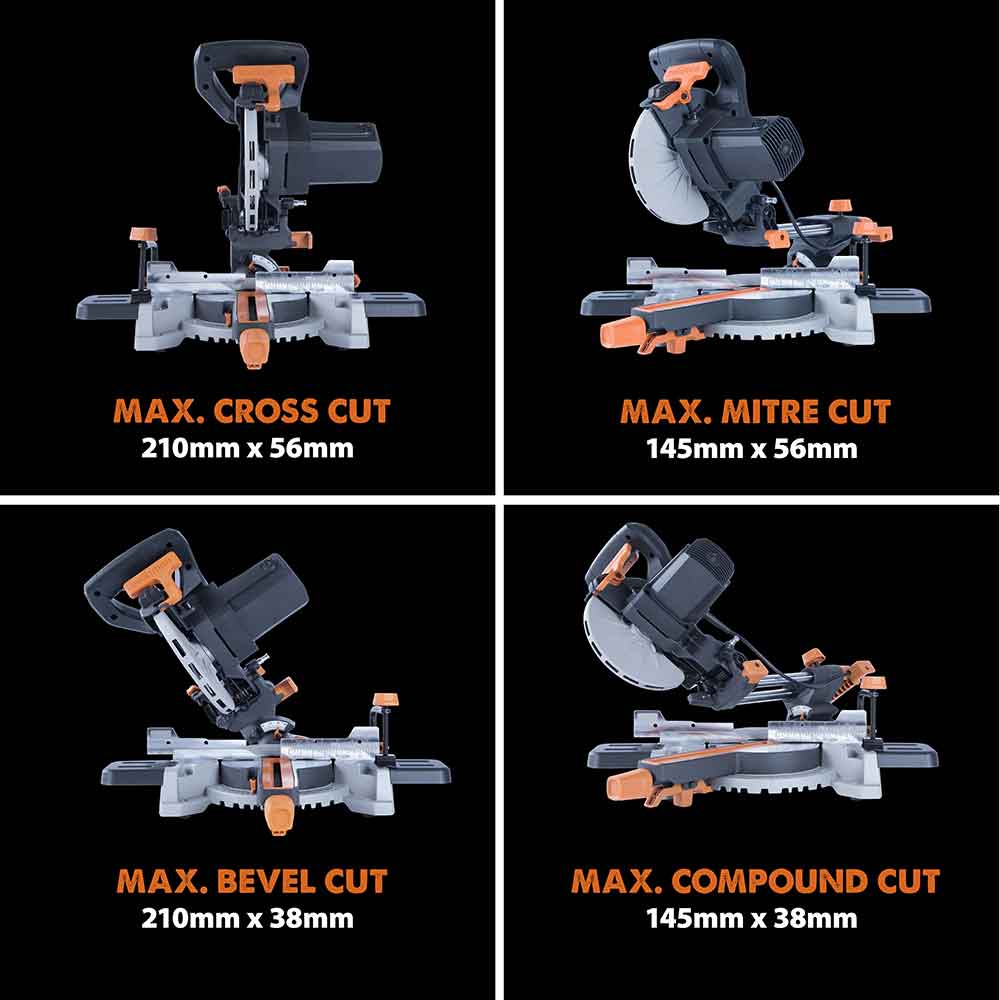 Evolution R185SMS 185mm Sliding Mitre Saw With TCT Multi-Material Cutting Blade - Image 8