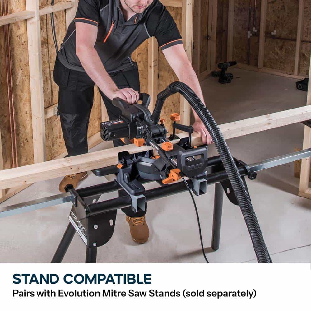 Evolution R185SMS+ 185mm Sliding Compound Mitre Saw With TCT Multi-Material Cutting Blade (230V) - Image 16